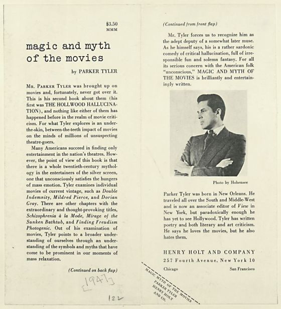 Parker Tyler Magic and Myth of the Movies 1947 Inside Flaps